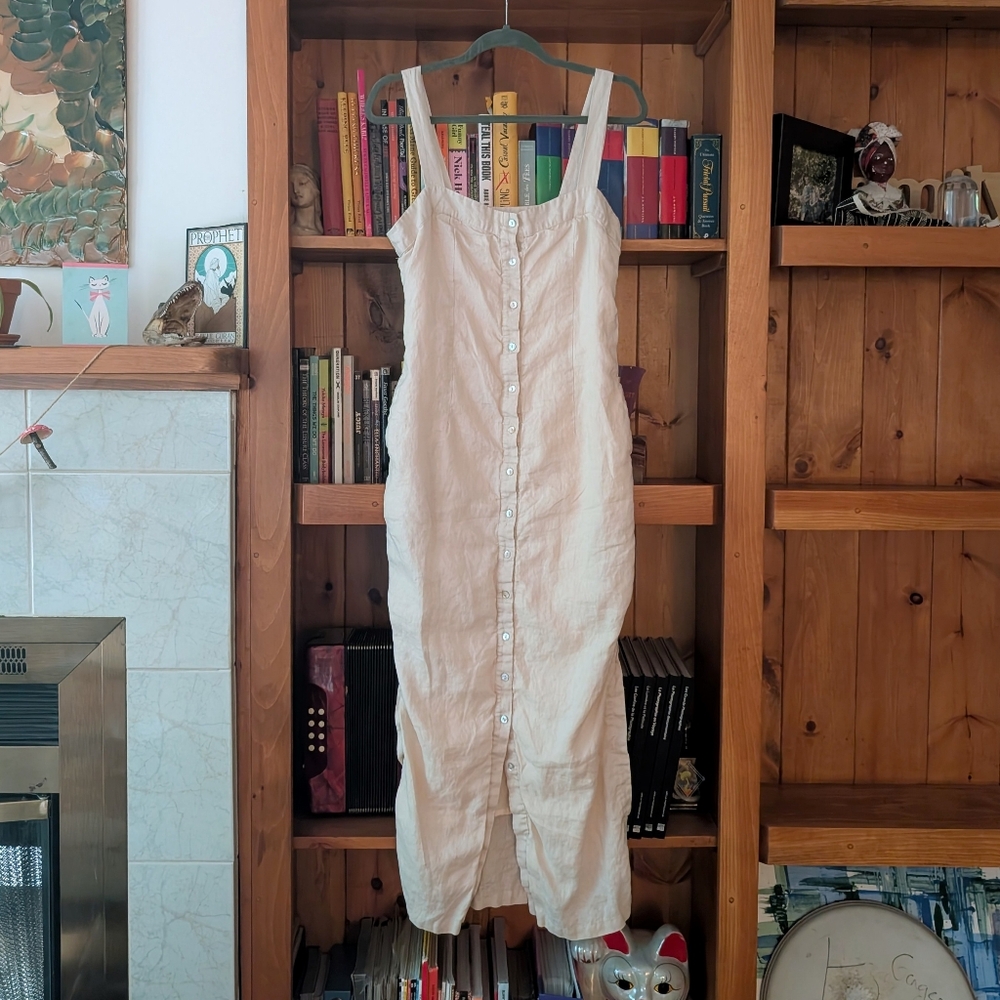 Listicle Cream Linen Sundress With Pockets